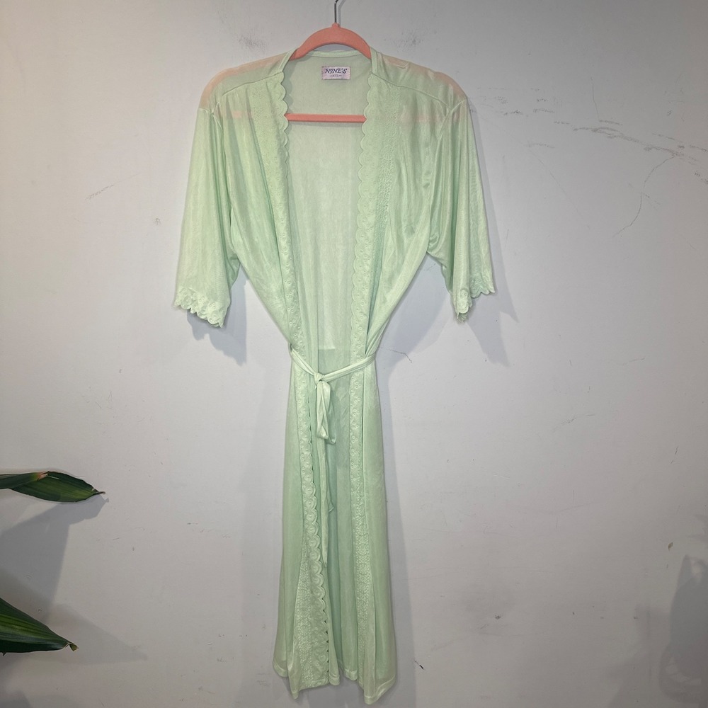 Resort Beach Boho Mint Green Lace Trim Long Robe‎ XXL Pastel Loungewear LARGE